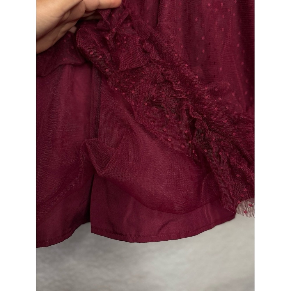 Janie and Jack Deep Burgundy Dot Tull Mesh Dress Ruffle Hem Girls Sz 12 NWT - Picture 5 of 10
